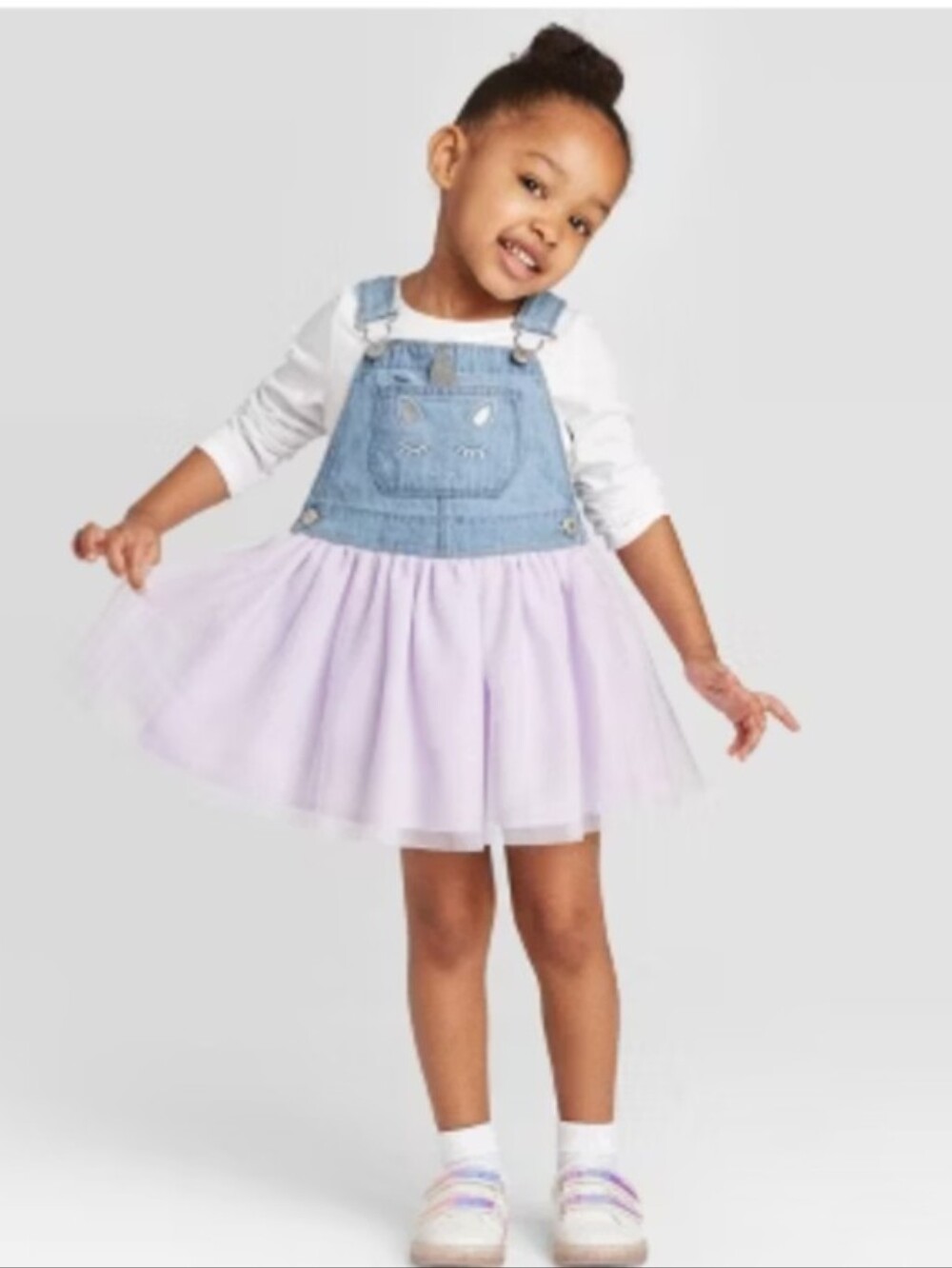 OshKosh B'gosh Light Blue Denim Unicorn Overall Dress with Lavender Tulle Skirt